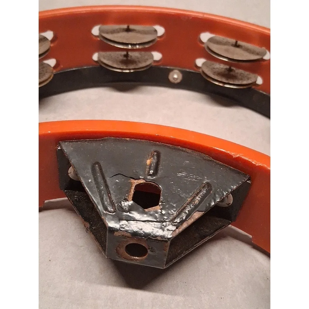Vtg Rhythm Tech Tambourine Red Half Moon Double Row Brass Jingles